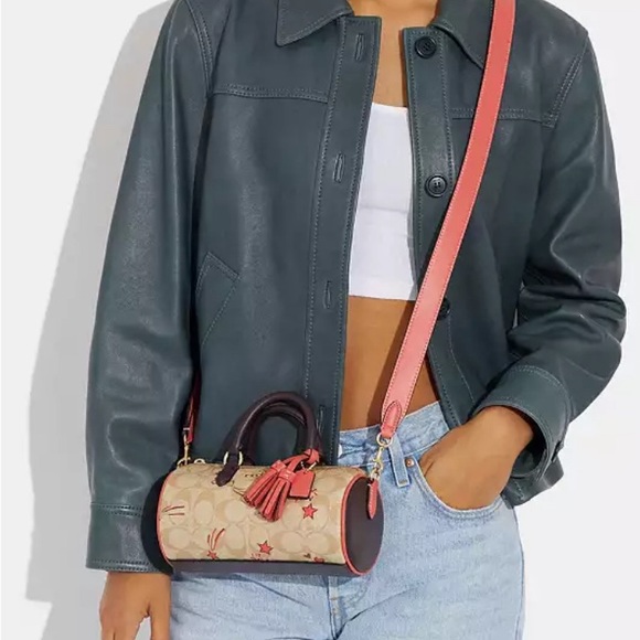 Authentic COACH sign.coated canvas/smooth leather ❤️⭐️zip top satchel/ Crosby - Picture 7 of 16